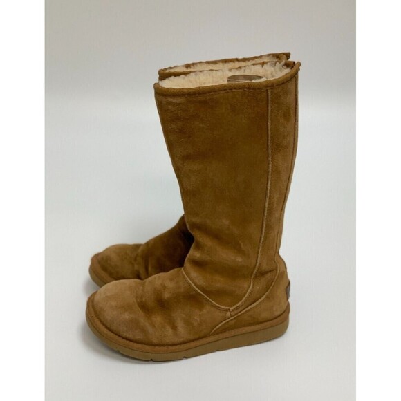 BOGO UGG Knightsbridge Tan Tall Suede Boot 5119 Shearling Lined Back Zip Women 5 - Picture 2 of 16
